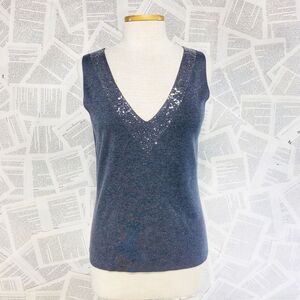 Garnet Hill Plunging Sleeveless Gray Sequin Top M
